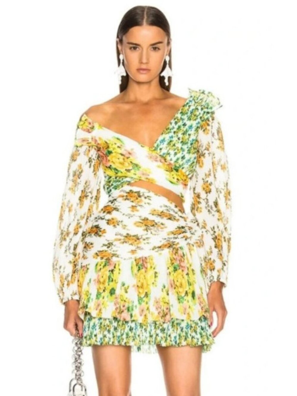 Auth Zimmermann White Floral Pleated Cutout Golden Surfer Dress $895, Size 3 | L